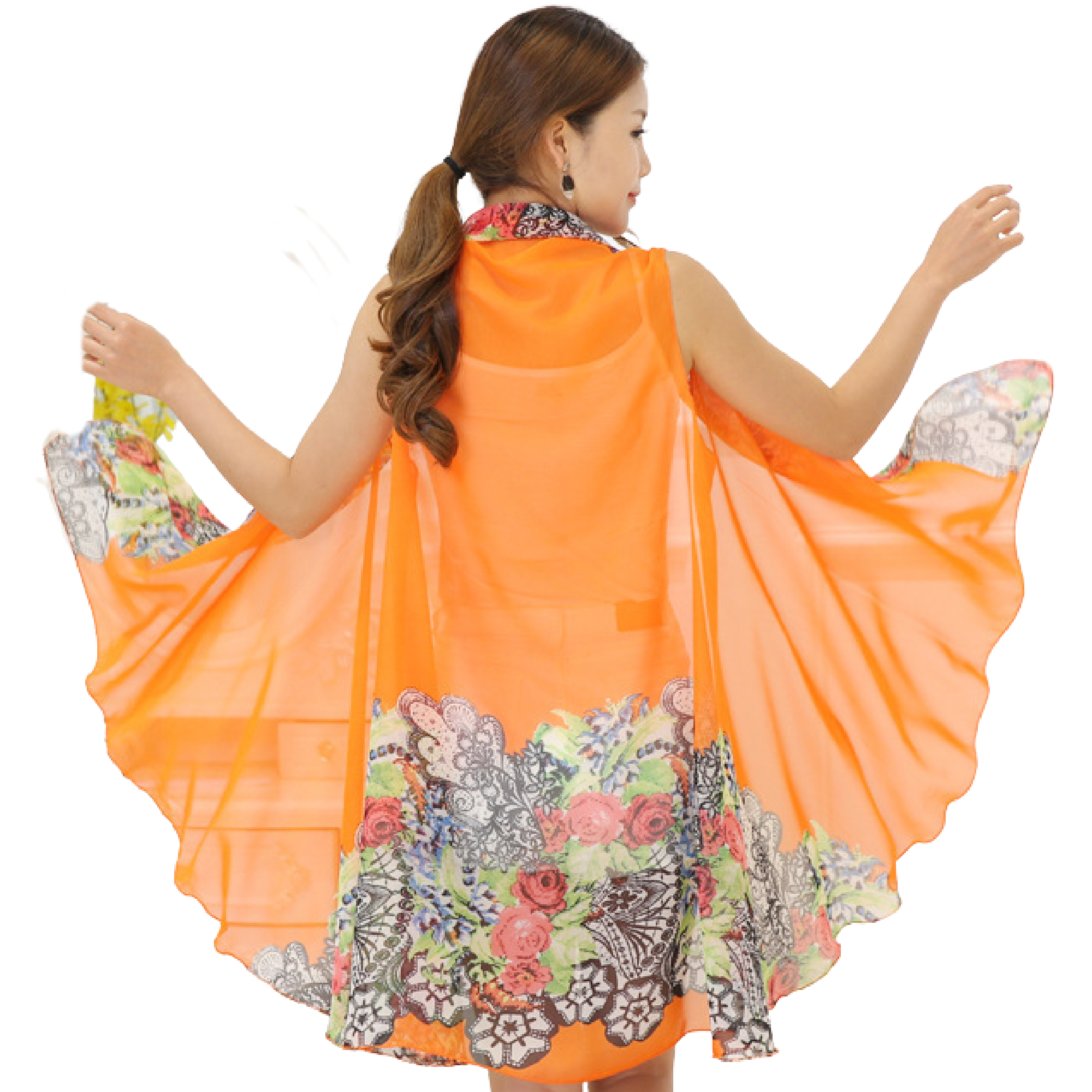 Versatile Sleeveless Chiffon Shirt - Shawl - Scarf - Carrot Orange